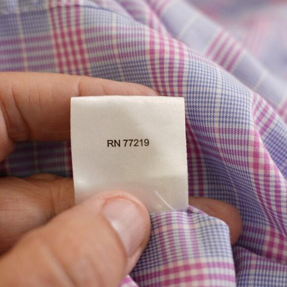 Pronto Uomo Pink‎ Blue Plaid 15.5 32/33 Non Iron Slim Fit Collared Dress Shirt - Picture 9 of 11